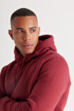 Erkek Bordo Standart Fit Içi Polarlı 3 Iplik Kapüşonlu Kanguru Cepli Pamuklu Sweatshirt