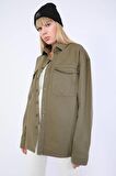 Kadın Oversize Jean Gömlek Haki