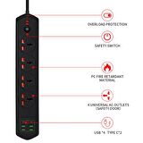 qasulYeni Nesil TypC Port Girişli Akım Korumalı 10 Girişli 4 Priz 4 USB, 2 Type-C Giriş, Isıya Dayanıklı