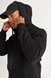 Erkek Siyah Standart Fit Normal Kesim Içi Polarlı 3 Iplik Kapüşonlu Fermuarlı Sweatshirt Ceket