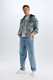 DeFacto Oversize Geniş Kalıp Kapüşonlu Düğmeli Mevsimlik Baharlık Jean Ceket D0417AX24AUNM39
