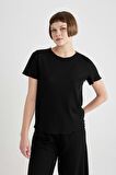 DeFacto Regular Fit Bisiklet Yaka Casual Kısa Kollu Pijama Üstü-Fall in Love B6701AX24SPBK81