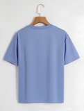 Unisex Oversize Bisiklet Yaka Düz Basic T-Shirt - MAVİ