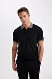 Slim Fit Kıvrılmaz Polo Yaka Kol Bantlı Pamuklu Tişört