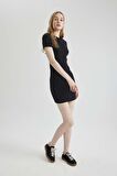 DeFacto Bodycon Fitilli Kaşkorse Kısa Kollu Mini Elbise C1503AX24SPBK81