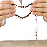 Kararmaz Metal Ayyıldız Püsküllü Küre Kesim Sarı-Siyah Ateş Kehribar Tesbih