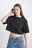 DeFacto Coool Loose Fit Bisiklet Yaka Basic Düz Kısa Kollu Tişört X2381AZ24SMBK81