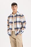 DeFacto Regular Fit Polo Yaka Kareli Flanel Uzun Kollu Gömlek D5835AX24AUER140