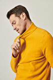 Erkek Sarı Anti-pilling Tüylenme Yapmayan Standart Fit Bato Yaka Soğuk Geçirmez Polar Sweatshirt