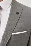 Erkek Gri Slim Fit Dar Kesim Desenli Takım Elbise