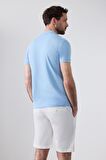 Regular Fit Açık Mavi Pike Dokulu %100 Pamuk Kıvrılmaz Polo Yaka Nakışlı T-shirt 4HC14ORT51000