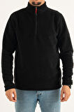 Souris Erkek Siyah Standart Kalıp Anti-Pilling Tüylenme Yapmayan Yarım Fermuar Polar Sweatshirt