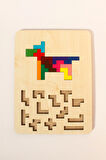 Ahşap Eğitici Puzzle | 3’ü 1 Arada Şekiller, Renkler ve Hayvanlar Yapboz | Montessori 3+ Yaş Oyuncak