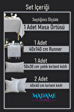 Özel Dikim Keten Dokulu Kombin Set Dazzle Açık Gri - Masa Örtüsü Runner Kırlent Kılıfı
