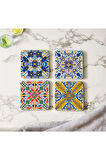 Atölye Mojolica İtalyan Mermeri Desenli Bardak Altlığı 4’lü Set Ahşap (10x10 cm)