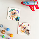 50 Adet Uzay Temalı Kişiye Özel Ahşap Bardak Altlığı Doğum Günü Hediyeliği 10x10 cm)