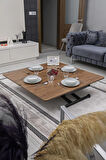 Akıllı Sehpa Home Üst Tabla Mdf Oval Köşe Ceviz Alt Ayak Siyah 
