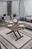 Akıllı Sehpa Home Üst Tabla Mdf Oval Köşe Barok Ceviz Alt Ayak Siyah 