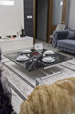 Akıllı Sehpa Home Üst Tabla Mdf Oval Köşe Siyah Mermer Alt Beyaz Renk