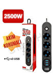 Genel Markalar Ftr-01 2x Usb 3lü 2 M Metre Çocuk Akım Korumalı Priz Uzatma Kablosu
