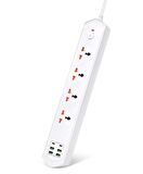 qasul Çoklu Priz 2 m Kablolu Akım Korumalı Anahtarlı 4 Priz 4 USB 2 Typ-c Girişli Grup Priz 3000W Siyah 4lüpriz