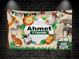 SAFARİ TEMALI DOĞUM GÜNÜ İSME ÖZEL AFİŞ BRANDA AFİŞ 100cm x 150cm Model No:04