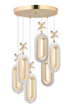 Litra Lighting Alfa Led 6'lı Gold 3 Renk Modu Ledli Kristal Taşlı Modern Led Avize