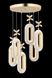 Litra Lighting Alfa Led 6'lı Gold 3 Renk Modu Ledli Kristal Taşlı Modern Led Avize