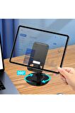 QASUL Masaüstü  Döner Tasarımlı Yükseltici Alüminyum Tabanlı Siyah Telefon Tablet Tutucu 