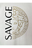 Erkek Savage Baskılı Oversize Bisiklet Yaka T-Shirt