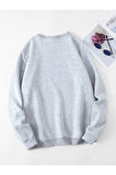 Kadın Gri Good Vibes Bisiklet Yaka Sweatshirt