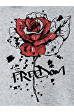 Kadın Gri Gül Freedom Bisiklet Yaka Sweatshirt