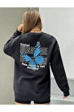 Kadın Kelebek Bisiklet Yaka Sweatshirt