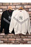 Erkek 2li Siyah-Beyaz Baskılı Sweatshirt