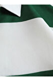 Unisex Çizgili Oversize Polo Yaka Yarım Fermuarlı Sweatshirt