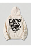 Unisex Earth Baskılı Kapüşonlu Sweatshirt