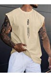 Erkek Dikey Baskılı Oversize Kolsuz T-shirt