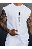 Erkek Dikey Baskılı Oversize Kolsuz T-shirt