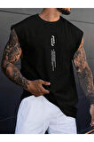 Erkek Dikey Baskılı Oversize Kolsuz T-shirt
