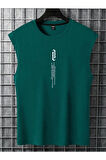 Erkek Dikey Baskılı Oversize Kolsuz T-shirt