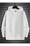 Erkek Beyaz Sırt Hac Baskılı Kapüşonlu Sweatshirt