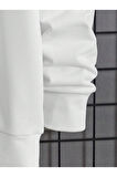 Erkek Beyaz Sırt Hac Baskılı Kapüşonlu Sweatshirt