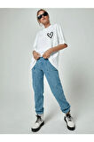 Kadın Kalp Baskılı Oversize T-shirt