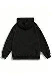 Erkek Siyah Büyük Paris Baskılı Kapüşonlu Sweatshirt