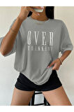 Unisex Over Think Baskılı Oversize T-shirt