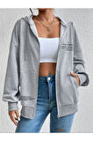 Unisex Siyah Happiest Baskılı Ince Mevsimlik Kapşonlu Oversize Hırka