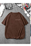 Kadın Los Angeles Baskılı Oversize Bisiklet Yaka T-shirt