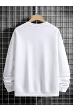Erkek El Baskı Bisiklet Yaka Sweatshirt