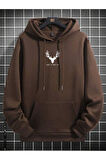Erkek Geyik Baskı Kapüşonlu Sweatshirt