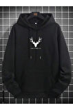 Erkek Geyik Baskı Kapüşonlu Sweatshirt